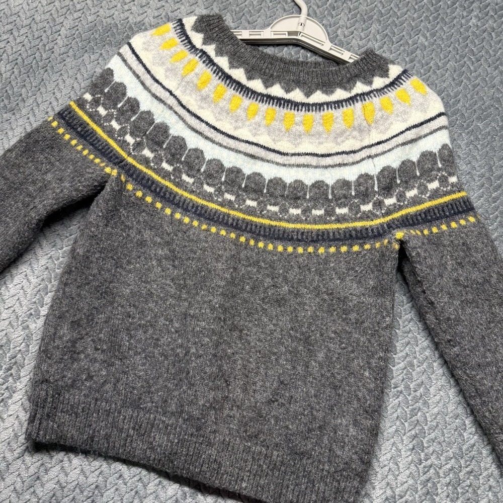 GAP Sweater S Charcoal Heather Fair Isle Circular Yoke Wool Mohair‎ Blend Yellow